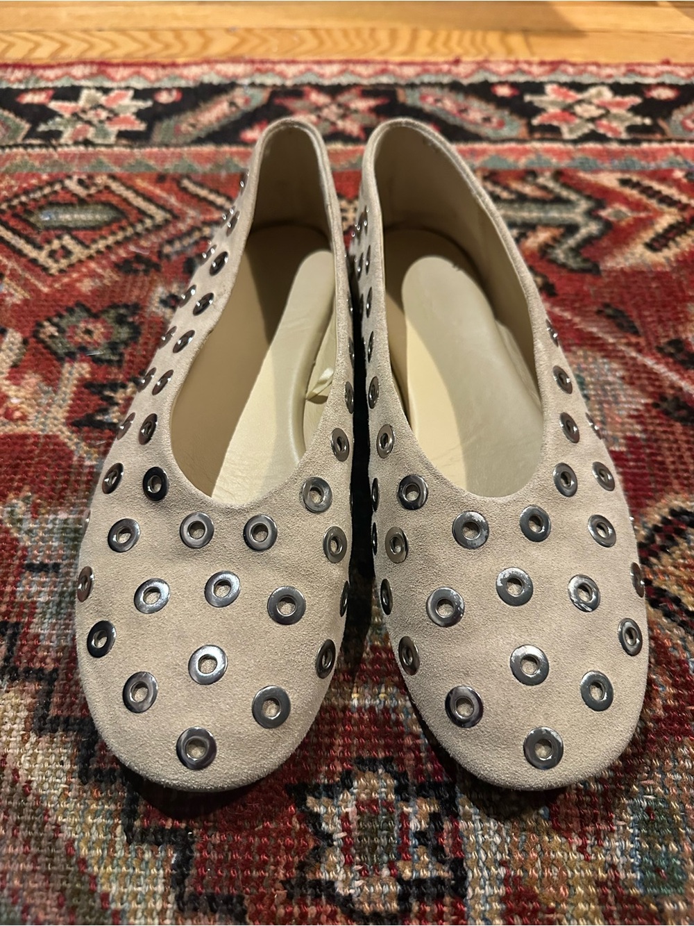Massimo Dutti Suede Ballet Flats with Metal Eyelets